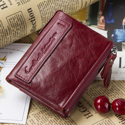 CONTACT'S Genuine Leather Short Wallets for Women Luxury Designer Coin Purse Female Money Clip Card Holder Customize Men Wallets.