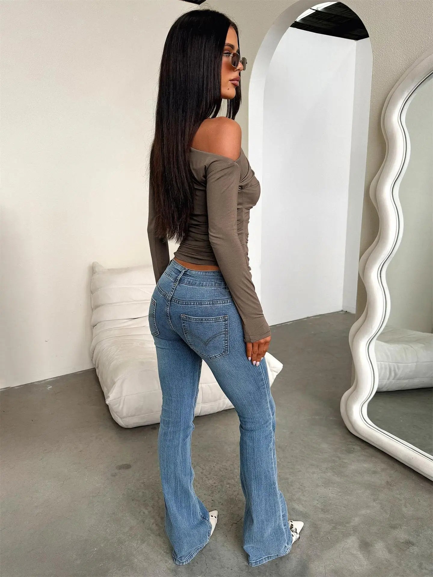 2025 New Spring Women's Casual Long Sleeve Boat Neck Off Shoulder Slim Fit Crop Top Going Out Blouses Y2K Tight Shirts Autumn.