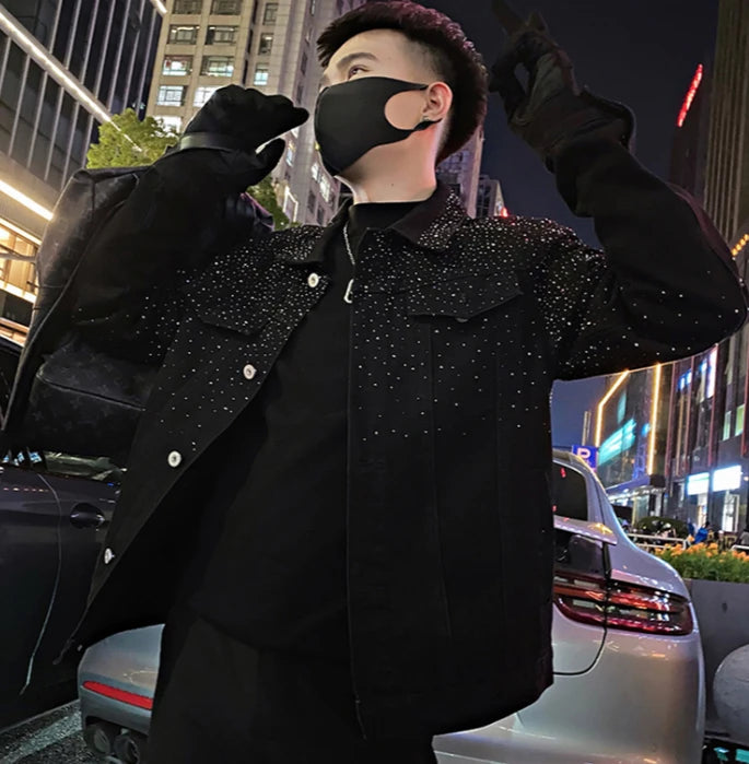 Man Coat Short Rhinestones Cargo Jacket for Men Black High Quality Harajuku New in Vintage Deals Korean Reviews Many Cheap Sale.