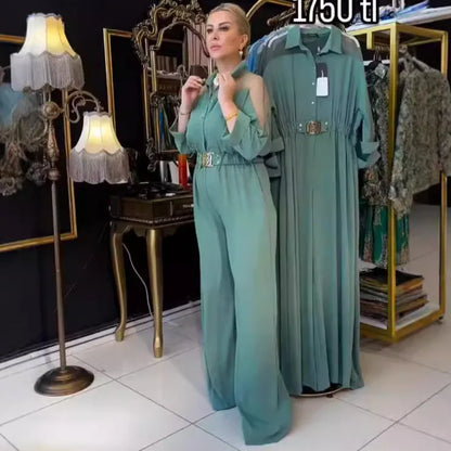 Jumpsuit Full Sleeve Turn Down Collar Office Lady Buttons The Waist Jumpsuits for Women 2024 One Piece Wide Leg Pants Rompers.