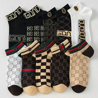 5/10/20 Pairs Mens Socks Short Breathable Luxury Socks Designer Brand Low-Cut Fashion Trendy Socks Geometric Pattern.