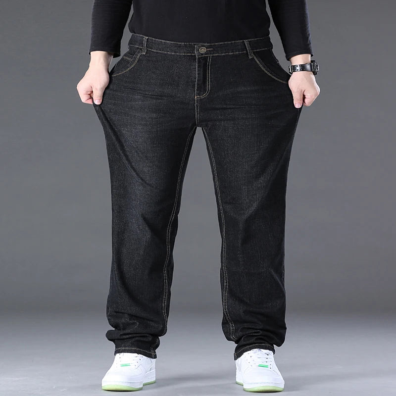 Herren-Jeanshose, große Größe 50, hochelastischer Denim-Stoff, große Hose für 45–150 kg, Jeans, Hombre, weites Bein, Pantalon Homme.