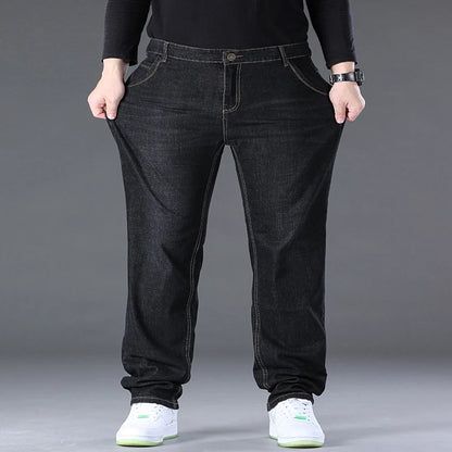 Herren-Jeanshose, große Größe 50, hochelastischer Denim-Stoff, große Hose für 45–150 kg, Jeans, Hombre, weites Bein, Pantalon Homme.
