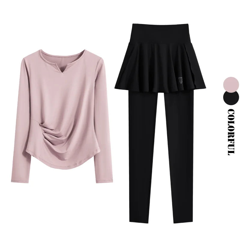 DRUR Autumn Yoga Set 2 Piece Sportswear Outfit Women Long Sleeve Workout Top High Waist Leggings Suit Tennis Sets 2pcs Tracksuit