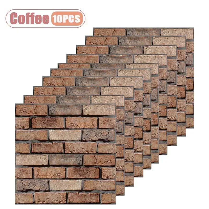 10PCS 3D Self Adhesive Foam Wall Stickers Waterproof Wallpaper Panels for Living Room Bedroom Dining TV Background Decor