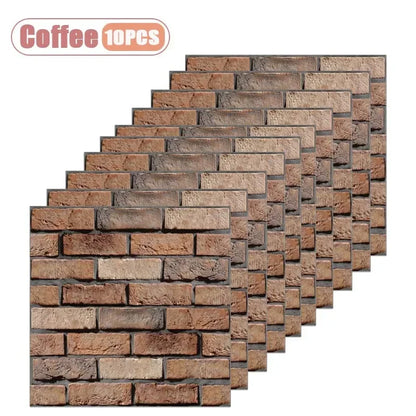 10PCS 3D Self Adhesive Foam Wall Stickers Waterproof Wallpaper Panels for Living Room Bedroom Dining TV Background Decor