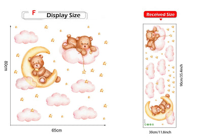 Cute Bear Moon Star Wall Stickers for Kids Rooms Girls Boys Baby Room Decoration Kawaii Cartoon Animal Nursery Wallpaper Vinyl.