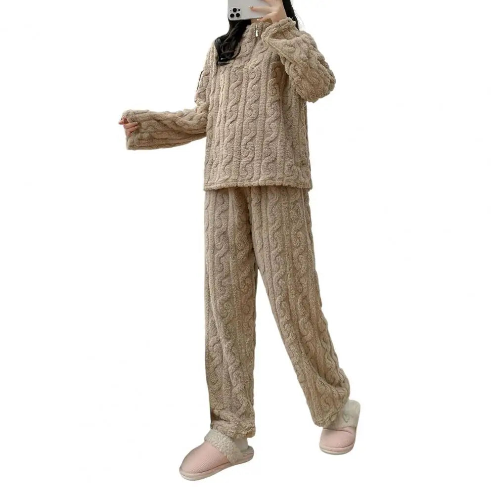 2-teiliges Set, verdickt, warm, modisch, Samt-Pyjama, Herbst-Winter, gepolstert, Damen, lässig, elastisch, gestreift, bequem, Homewear.