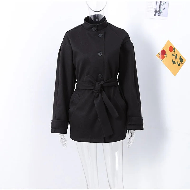 Winter warme Schnürung Damen mantel einfarbig Vintage Einreiher Mantel Mode Herbst Damen jacken neue Retro-Oberbekleidung.