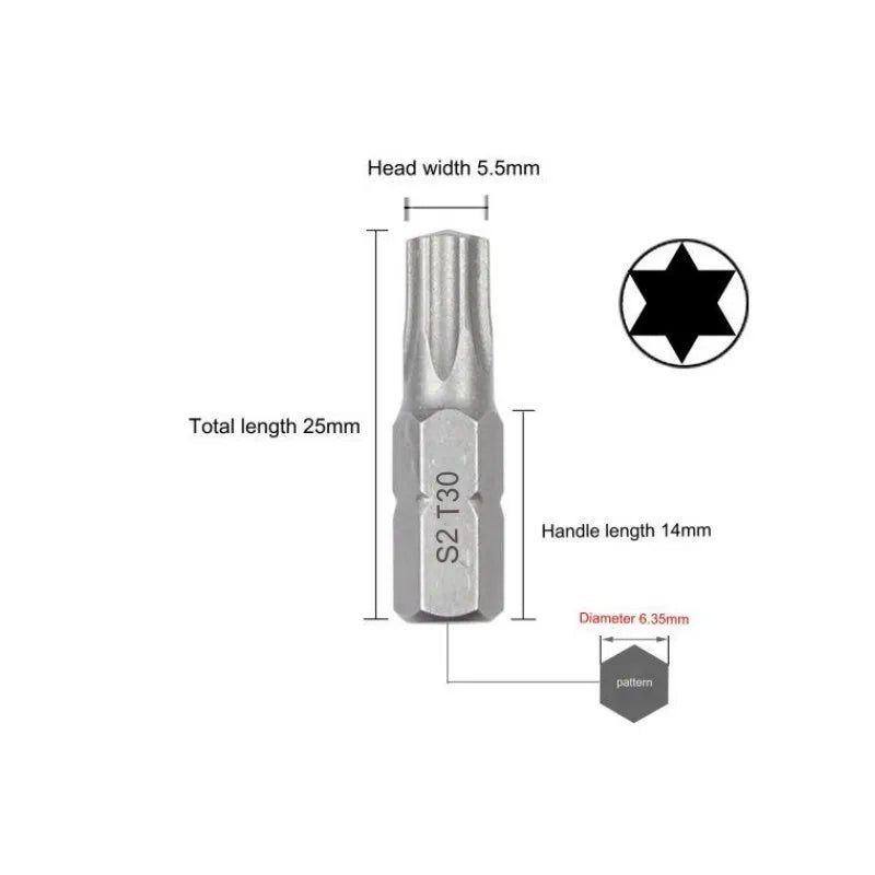 1 Zoll T6 T7 T8 T9 T10 T15 Torx-Schraubendreher-Bit-Set S2 Stahl 1/4 Zoll 6,35 mm Sechskantschaft Elektrowerkzeuge