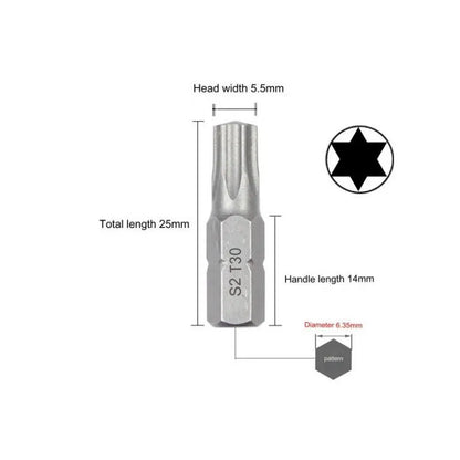 1 Zoll T6 T7 T8 T9 T10 T15 Torx-Schraubendreher-Bit-Set S2 Stahl 1/4 Zoll 6,35 mm Sechskantschaft Elektrowerkzeuge