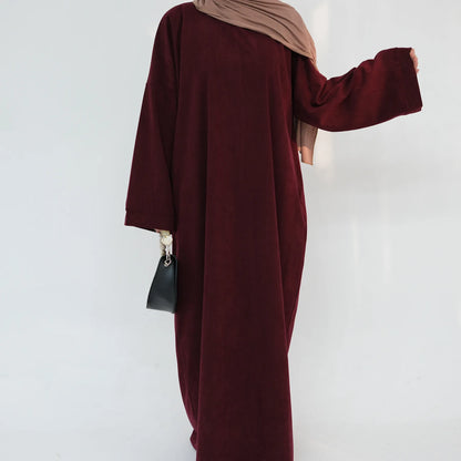 2024 Winter Dubai Women Corduroy Abaya Dress Ramadan Eid Arabic Modest Muslim Clothing Islam Party Jalabiya Fashion Turkey Robe.