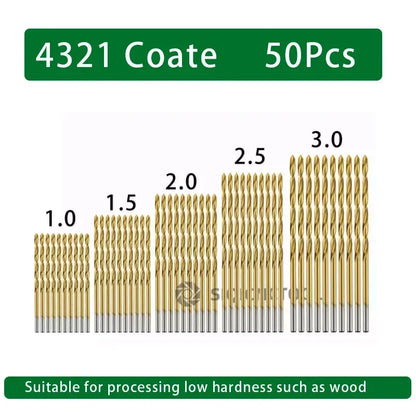 LOCO 50 Stück Titanbeschichtete Bohrer HSS Schnellarbeitsstahl-Set Werkzeug Hochwertige Elektrowerkzeuge 1/1,5/2/2,5/3 mm