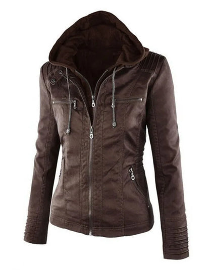 Kunstlederjacke Damen 2025, Khaki, Winter-Motorradjacke, Gothic-Kapuzenpullover, Oberbekleidung, Kunstleder, PU, Basic-Jackenmantel.