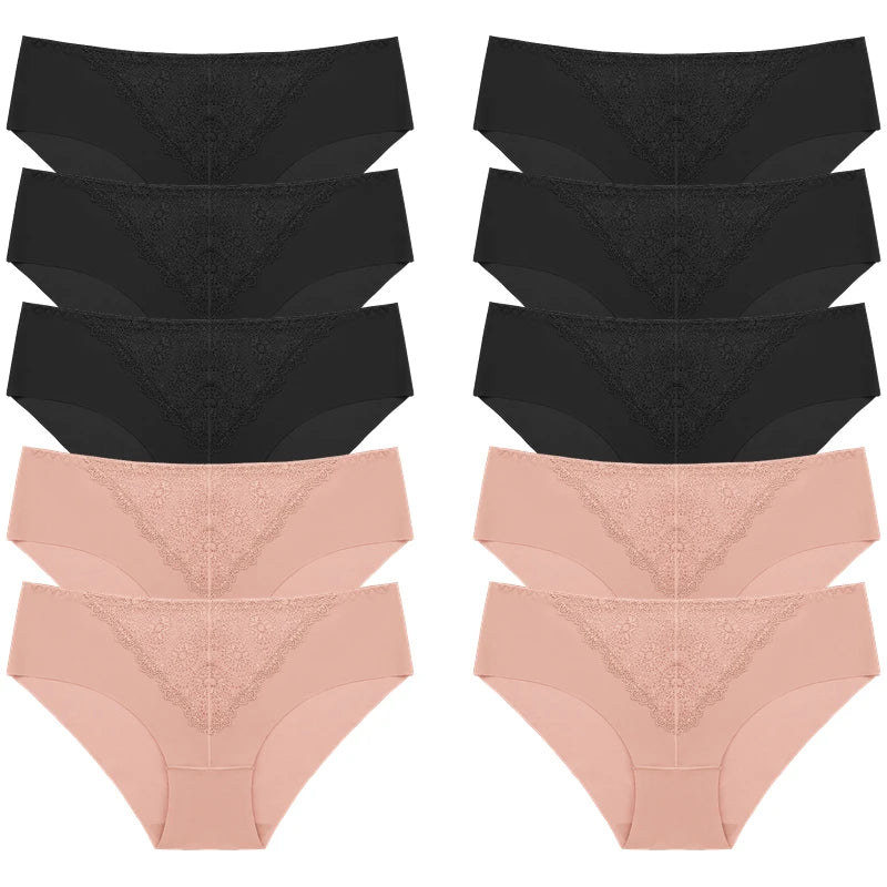 BZEL 10PCS/Set Women's Panties Exquisite Sweet Lace Underwear Sexy Lingerie Silk Satin Briefs Woman Comfort Breathable Underpant