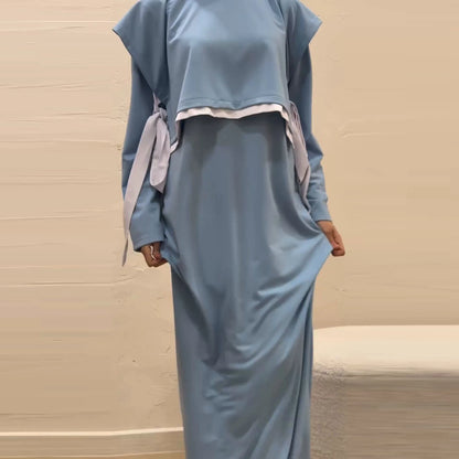 Women Eid Muslim Sets Musulman Ensemble Dubai Arab Vest Kaftan Islam Abayas Ankle Length Long Robe Solid Two Pieces Modest.