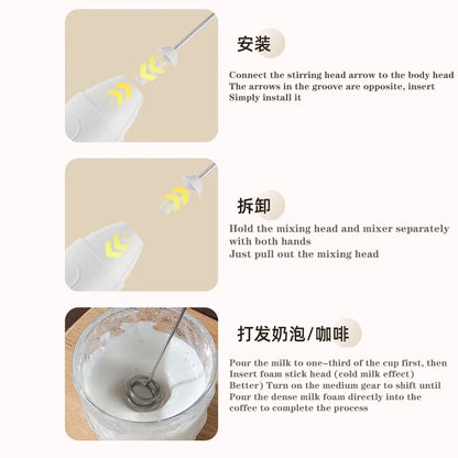 Electric Milk Frother 2 In 1 Rechargeable Blender Stainless Steel 3 Speeds Coffee Mixer Egg Beater Handheld Foam Maker Tools.