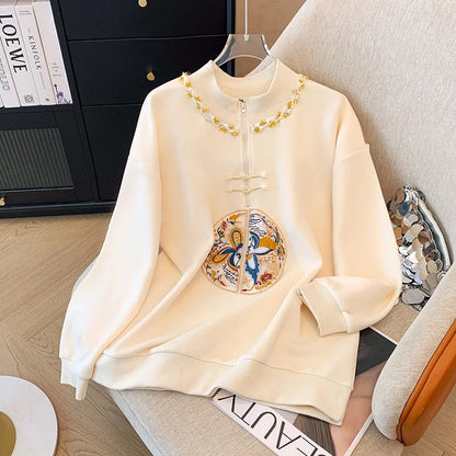 150kg Plus Size Damen büste Frühling Herbst lose neue chinesische Stil Sweatshirt lang ärmel ige geknöpfte Top 5xl 6xl 7xl 8xl 9xl.