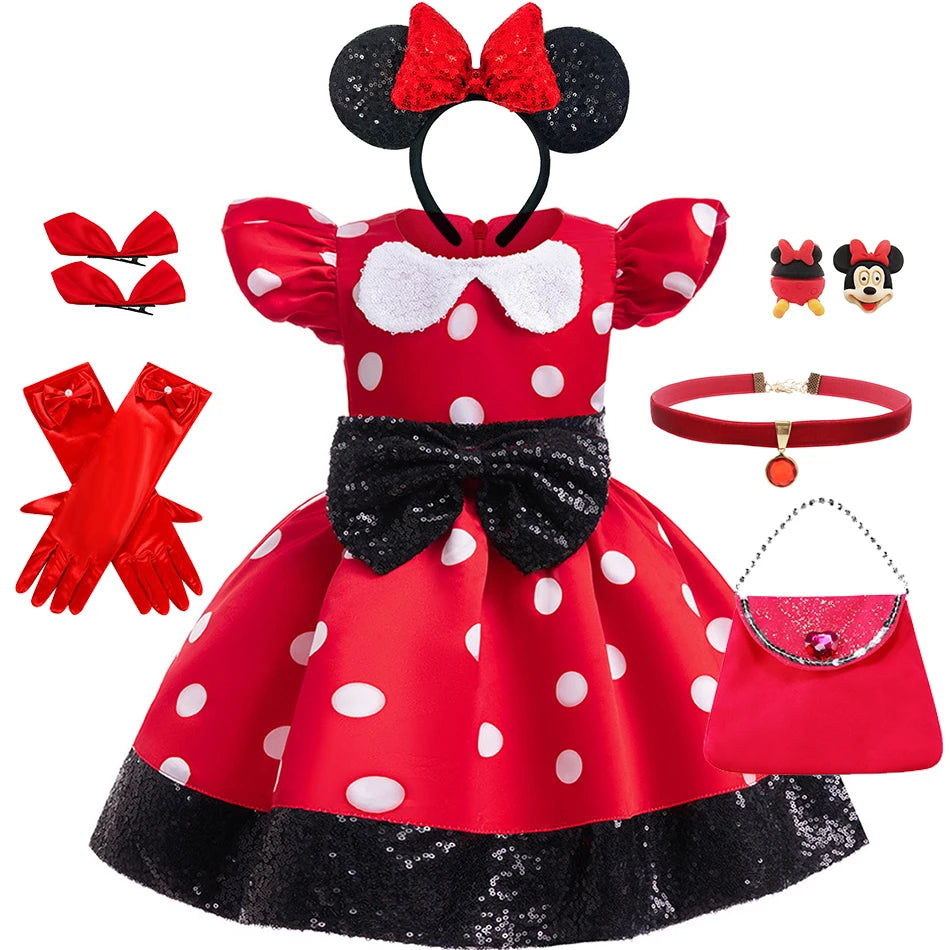 Disney Minnie Mouse Mädchen Polka Dot Schleife Prinzessin Kleid Jungen Kinder Mickey Mouse Halloween Karneval Party Performance Kleidung Anzug