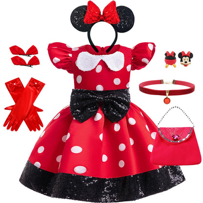 Disney Minnie Mouse Mädchen Polka Dot Schleife Prinzessin Kleid Jungen Kinder Mickey Mouse Halloween Karneval Party Performance Kleidung Anzug