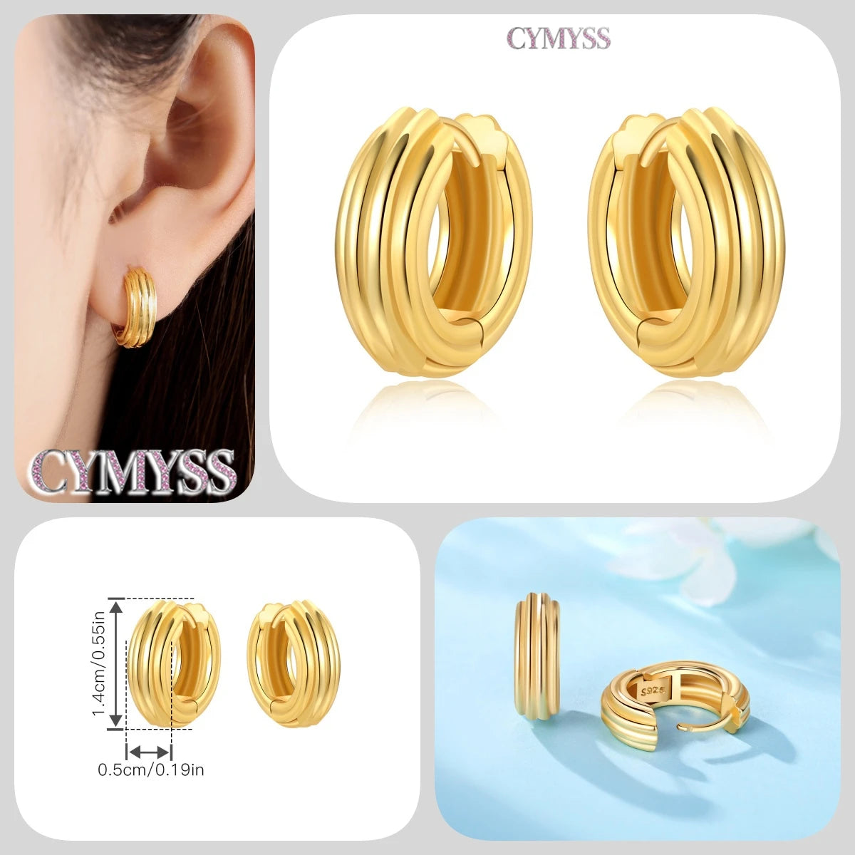 Original 2025 S925 Sterling Silver Zircon 18K Gold Lining Vintage Hoop Earrings for Women Birthday Party Wedding Gift Jewellery.