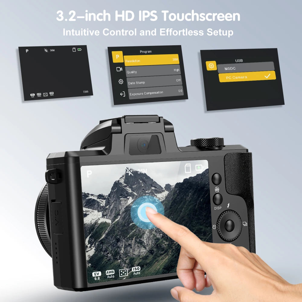 5K Digital Camera for Photography, 64MP Touch Screen Autofocus Vlogging Camera with Selfie Lens, 5X Optical Zoom, 64GB SD Card.