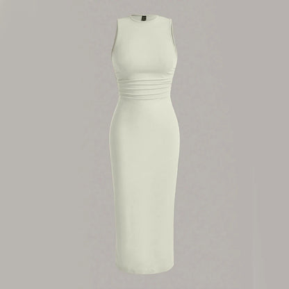 Mia Muse Damenkleider für alle Jahreszeiten, minimalistisch, schlicht, ärmellos, Rundhalsausschnitt, Wickel-MIDI-Partykleider.