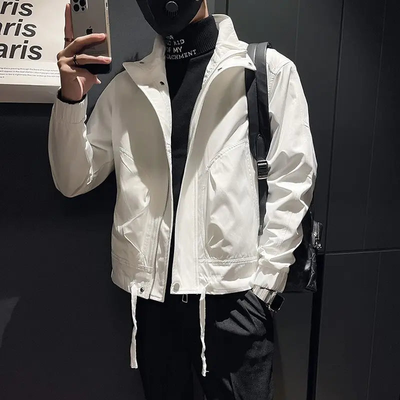 Autumn Winter New Fashion Stand Collar Long Sleeve Solid Jackets Men's Clothing Casual All-match Zipper Korean Pockets Chic Tops.