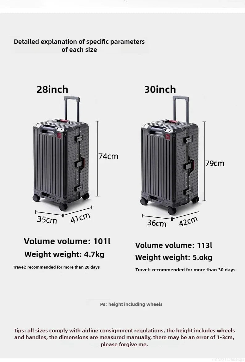 20-Zoll-Rollgepäck für die Kabine, multifunktionaler Reisekoffer, Passwortsperre, omnidirektionales Rad, Rollgepäckkoffer.