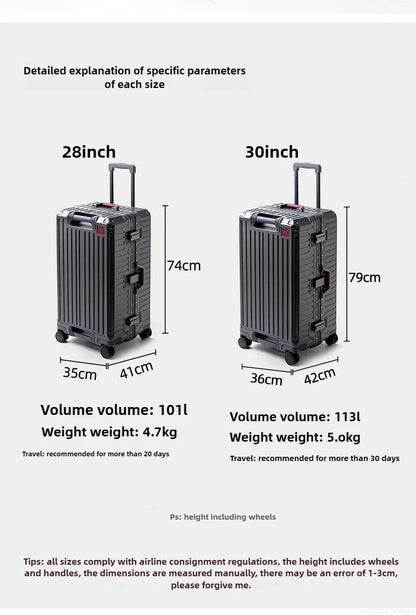 20-Zoll-Rollgepäck für die Kabine, multifunktionaler Reisekoffer, Passwortsperre, omnidirektionales Rad, Rollgepäckkoffer.