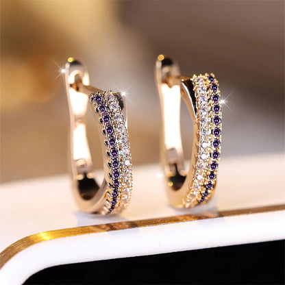 Trendy Multicolor Crystal Hoop Earrings For Women Rose Gold Silver Color Rainbow Zircon Fashion Earring Wedding Jewelry Gifts.