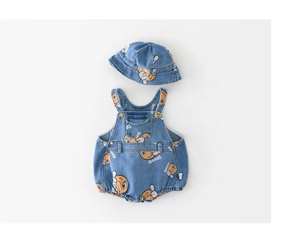 2 Stück Sommer Kinder Baby Denim Bodysuit und Mützen Anzüge einteilige Unisex Kleinkind Jungen Mädchen weiche Jeans Kleidung Jeans Sprung anzüge.