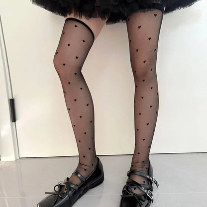 Love Polka Dot Sexy Lace Stockings Women's Japanese Style Jk Ultra-thin Core-spun Knee Socks.