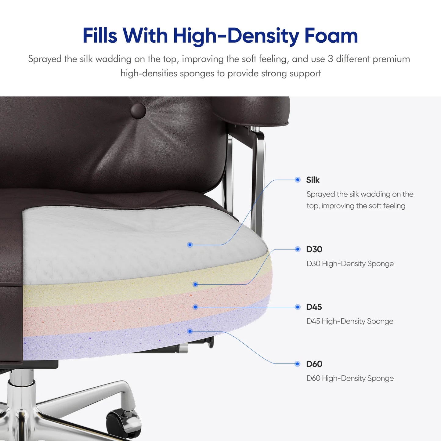 Verstellbarer Bürostuhl aus echtem Leder, Aluminiumlegierung, Sessel, Drehstuhl für Büro, Arbeitszimmer, Wohnzimmer