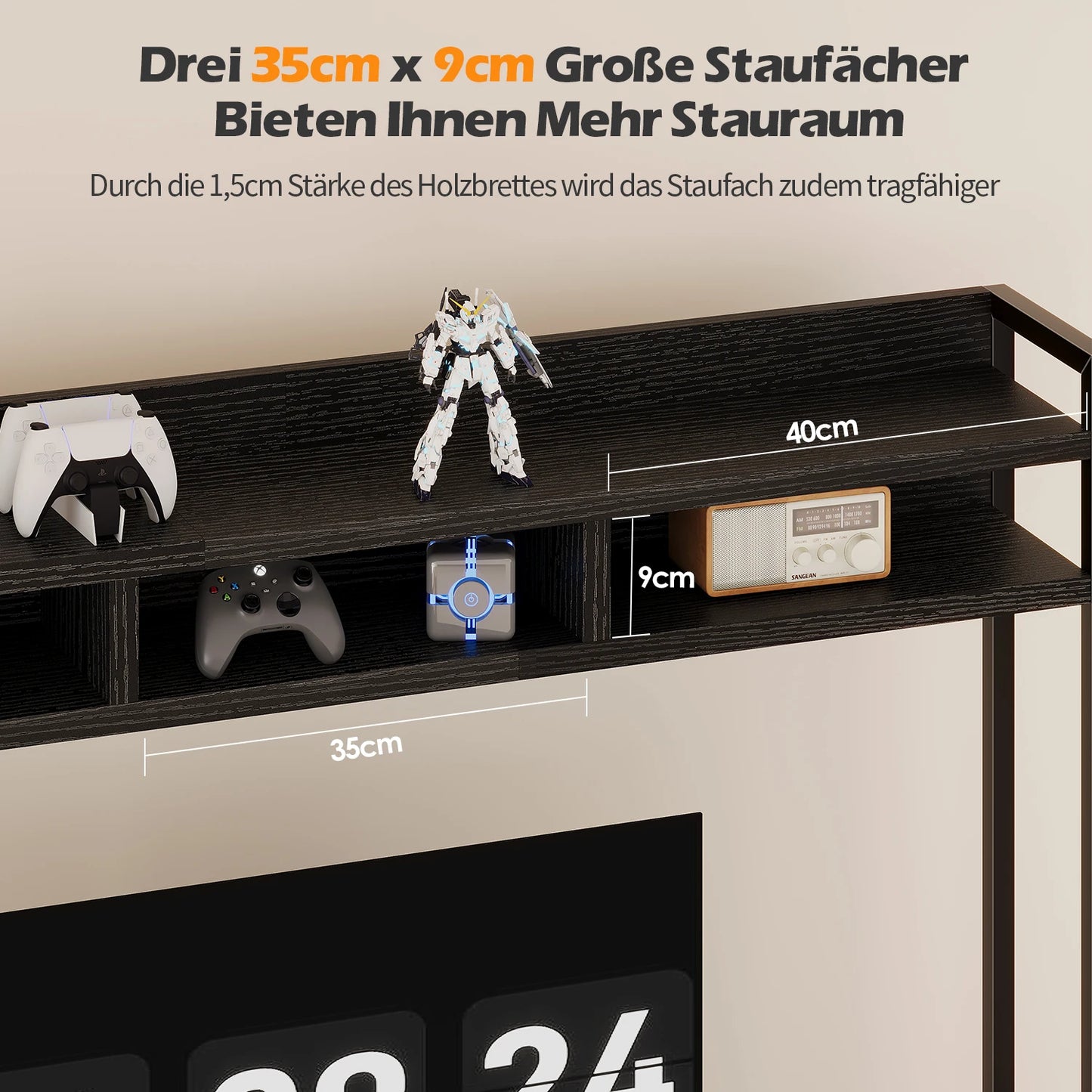 Devoko Gaming Tisch mit LED & Steckdosen,120x60 cm DIY-Stecktafel Schreibtisch mit Ablageregalen