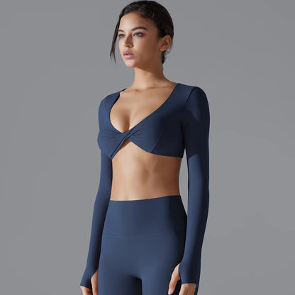 Yoga Long Sleeve Slim Sexy Breathable Quick Drying Sport Brassiere Gym Push Up Shockproof High Intensity Pilates Clothes Women.