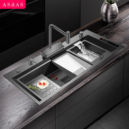ASRAS high-quality 304 stainless steel multifunctional kitchen sink intelligent food purification large-sized sink nano gray