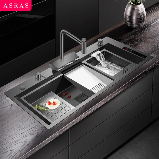 ASRAS high-quality 304 stainless steel multifunctional kitchen sink intelligent food purification large-sized sink nano gray
