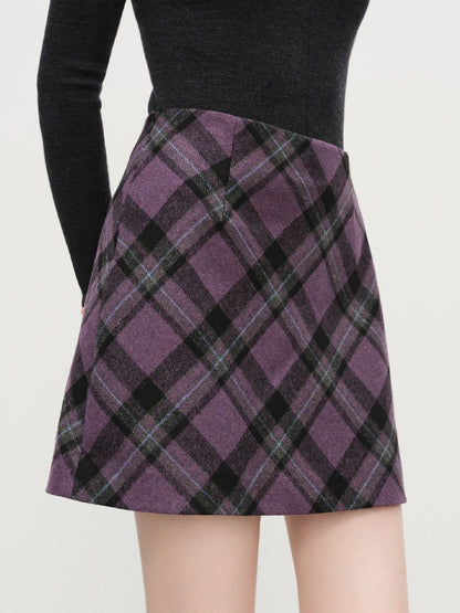 FSLE Autumn Party Skirt High Waist Retro Plaid Knit WoolShort Skirt For Women 2025 Fall Winter New Arrival Y2K Mini A-line Skirt.