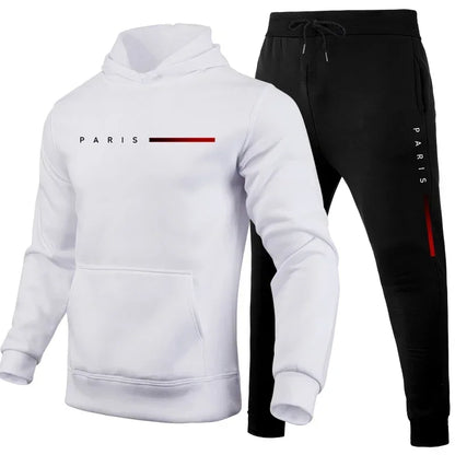 Men's autumn and winter fashion pullover hooded sweatshirt + jogging pants two-piece warm outdoor fitness casual set.
