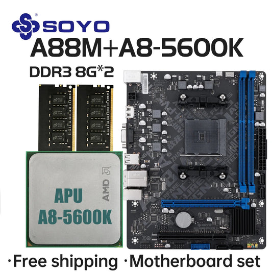 SOYO Motherboard set A88M with A8-5600K CPU DDR3 16G [8GB*2] Computer components Game Mainboard SATA3 AMD CPU FM2+/FM2 Processor.
