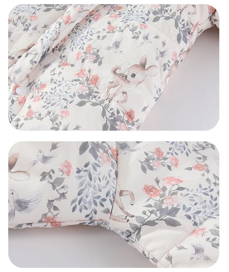 Body für Neugeborene und Mädchen, verdickter, wasserdichter, bedruckter Schneeanzug, 0–24 Monate, Kleinkind-Jungen-Overall mit Kapuze, warmes Winter-Einteiler-Outfit.