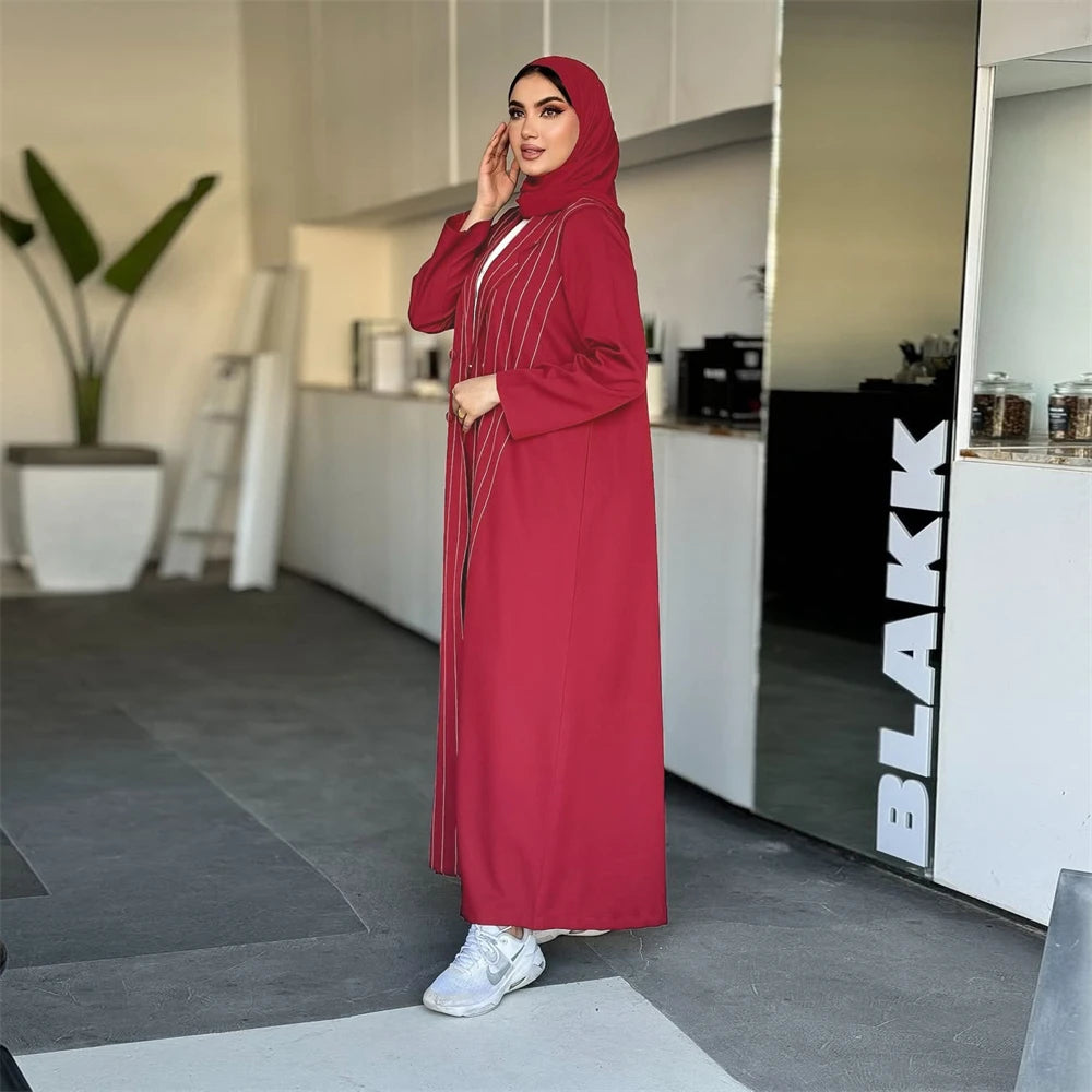 Ramadan Eid Red Kimono Open Abaya Damen Dubai Luxury Islam Muslim Summer Women Kebaya Kaftan Robe Femme Musulmane without hijab.