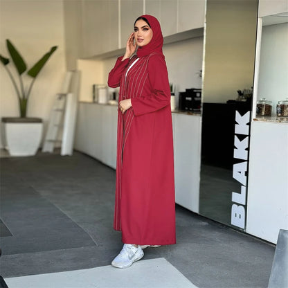 Ramadan Eid Red Kimono Open Abaya Damen Dubai Luxury Islam Muslim Summer Women Kebaya Kaftan Robe Femme Musulmane without hijab.