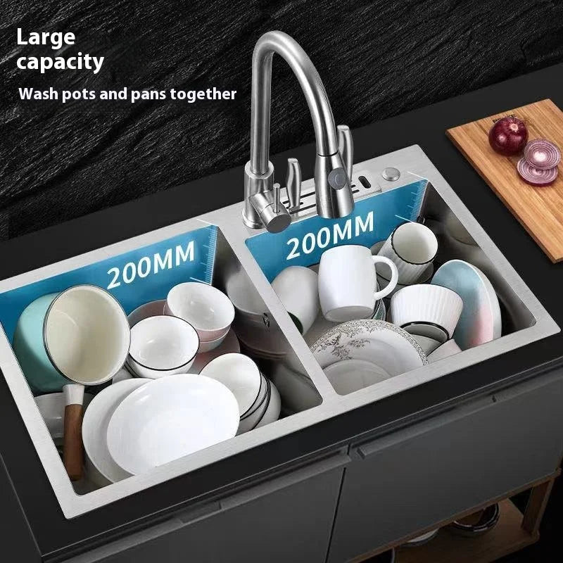 304 Stainless Steel Large Double Sink Kitchen Silver Multifunctional Sinks Household Washbasin Undermount Basin