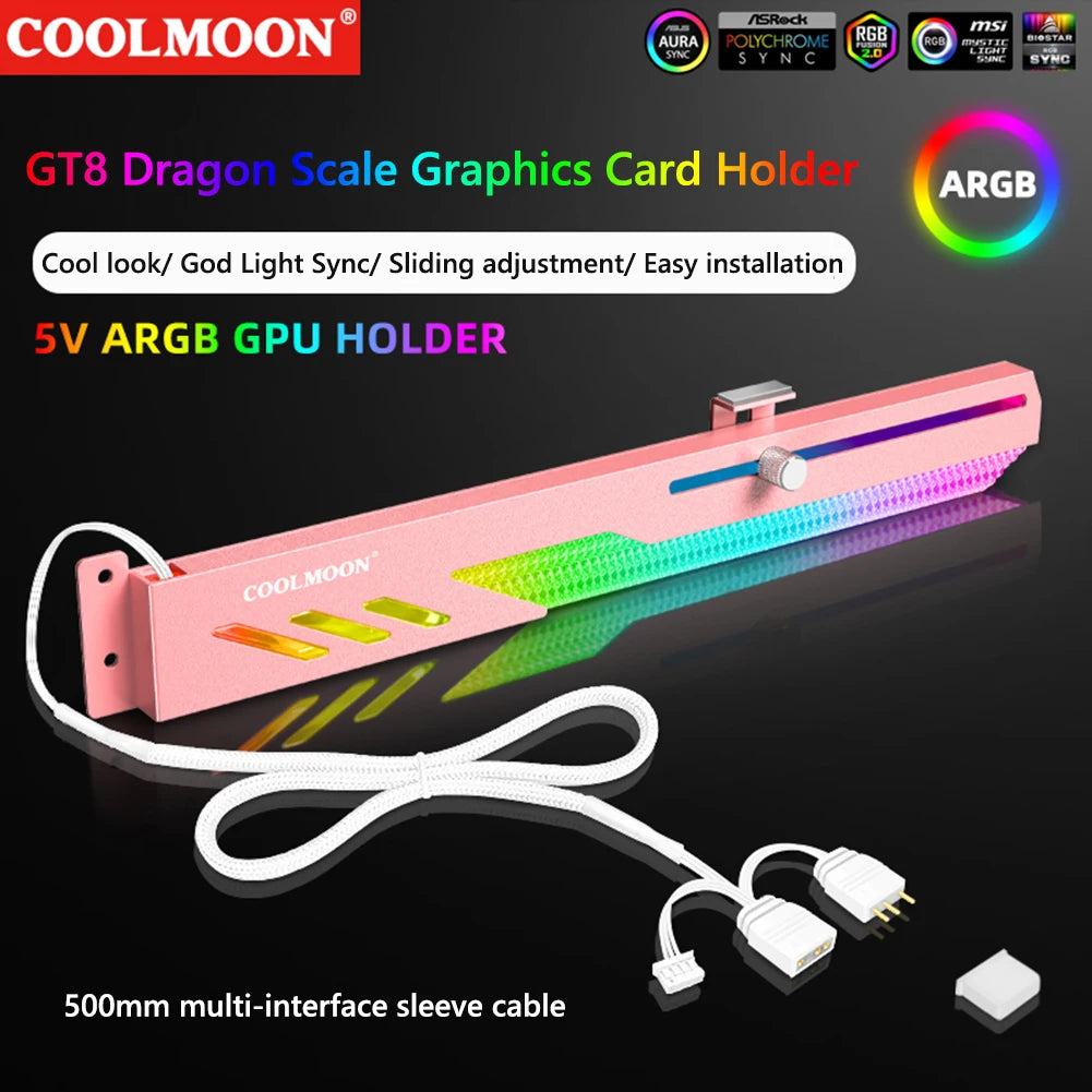 Customized Video Card Stand GT8 Horizontal Graphics Card Bracket 5V 3Pin ARGB GPU VGA Holder Desktop PC Case DIY Accessories.
