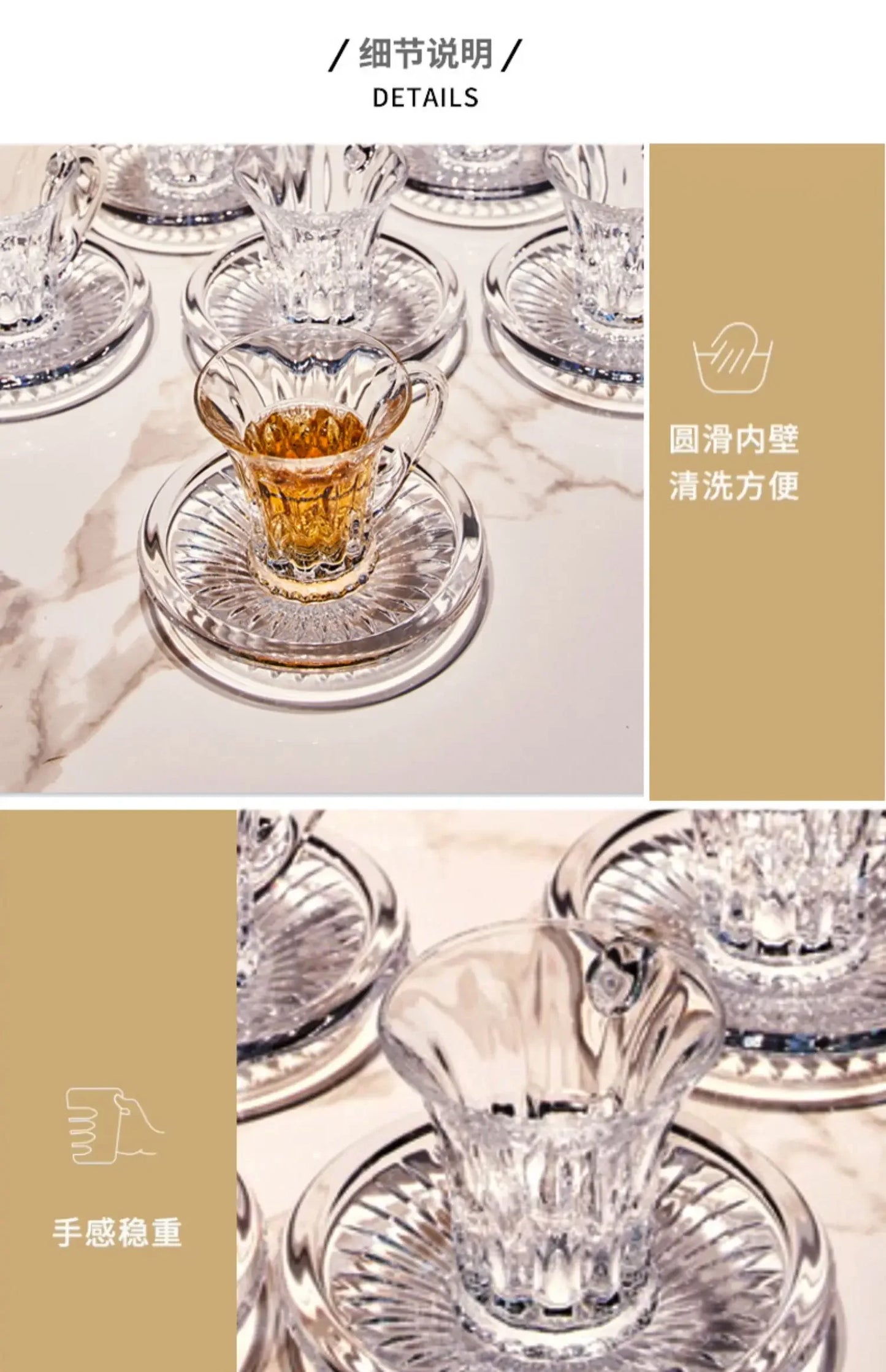 Crystal Glass Cappuccino Hot Drink Coffee Cup Simplicity Household Creative Transparent Flower Tea Hot Drink Cup and Saucer Set.