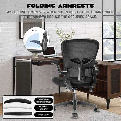 Durrafy Ergonomischer Bürostuhl, Schreibtischstuhl mit verstellbaren Armlehnen, Gaming-Stuhl, Netz-Bürostühle, Schwarz