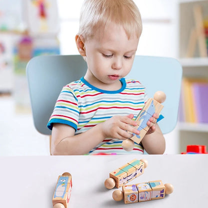 Baby Wooden Rotating Jigsaw Puzzle Hand bell Toy Baby Mobile Musical Rattle Toy Montessori Puzzle Game For Babies Newbaby Gift.