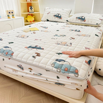 Thick Mattress Cover Cartoon Style Bedspread Quilted Bed Cover for Home Adults Kids Bed Linen fundas de colchón (No Pillowcase).